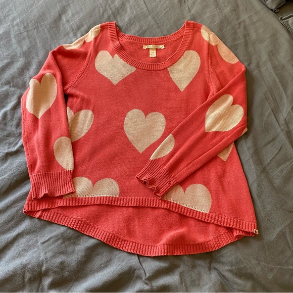 Billabong 100% cotton pink and white love heart jumper. - Picture 4 of 5